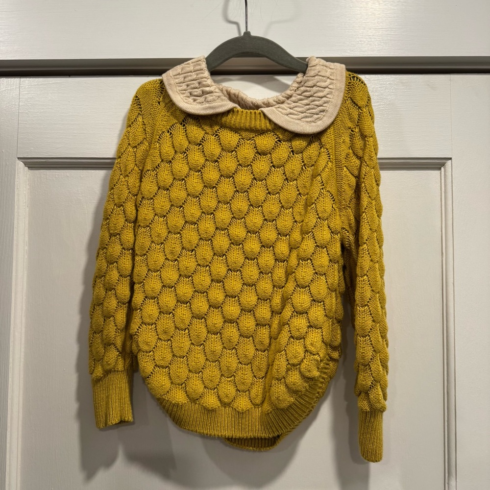Toddler Girl Mustard Yellow Sweater with Cream Collar 5T Cottagecore‎